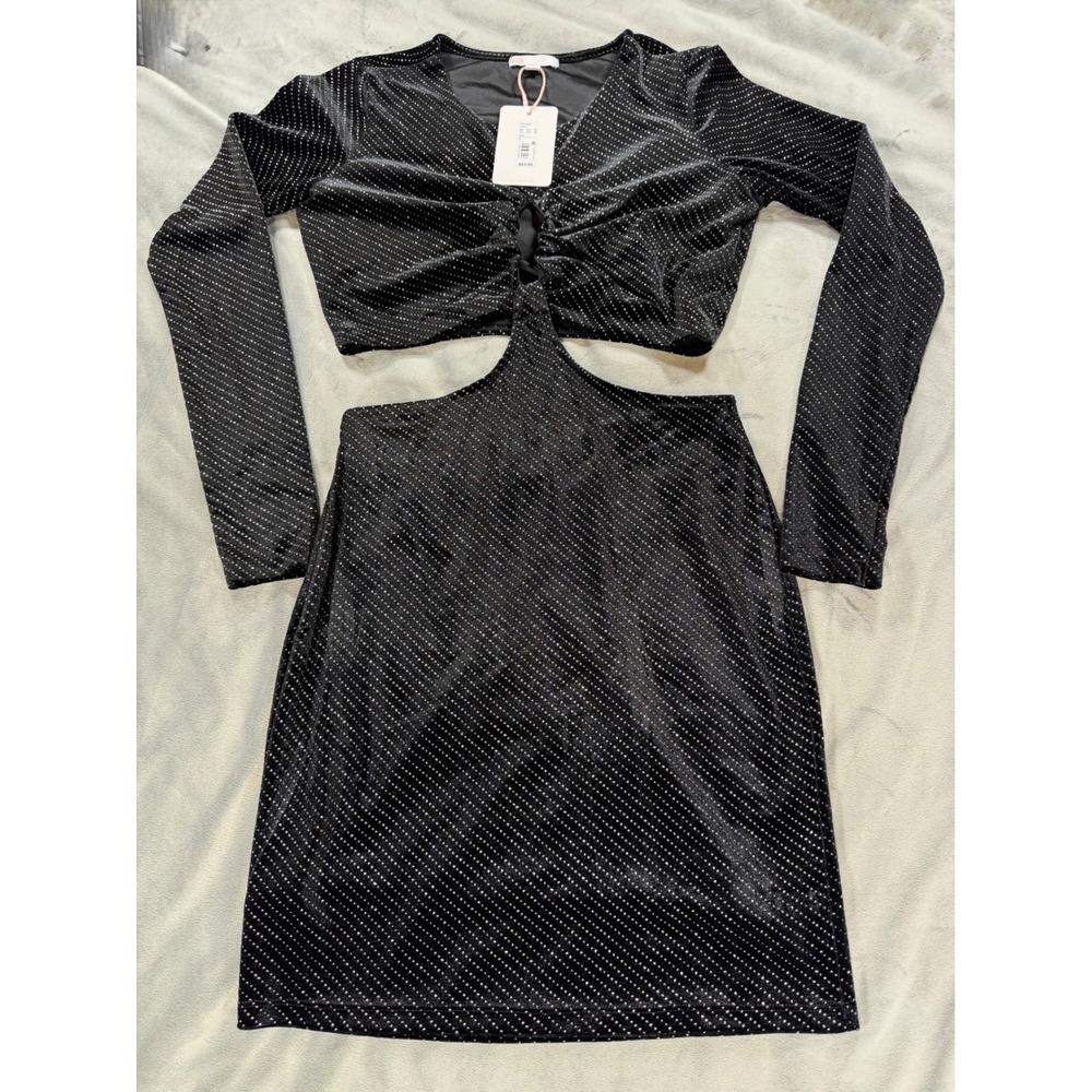 GB Long Sleeve Cut Out Mini Dress Womens Small Black Glitter Whimsigoth NWT $64